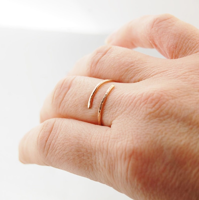 simple minimal rose gold ring hammered and adjustable