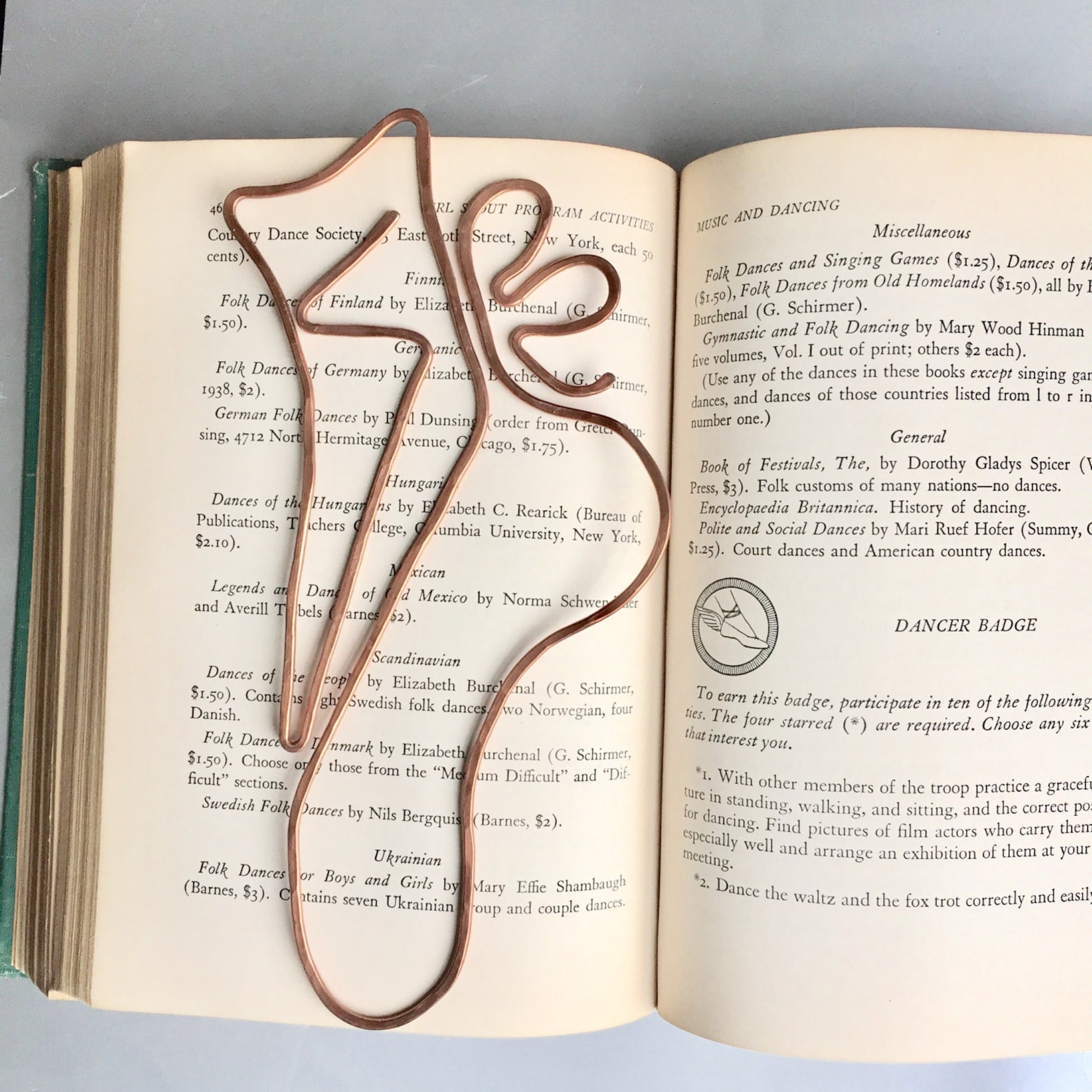 ballet shoe bookmark dancer shoe copper bookmark