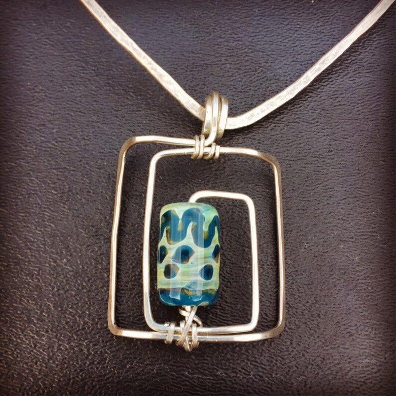 Sterling silver and glass square pendant image 1
