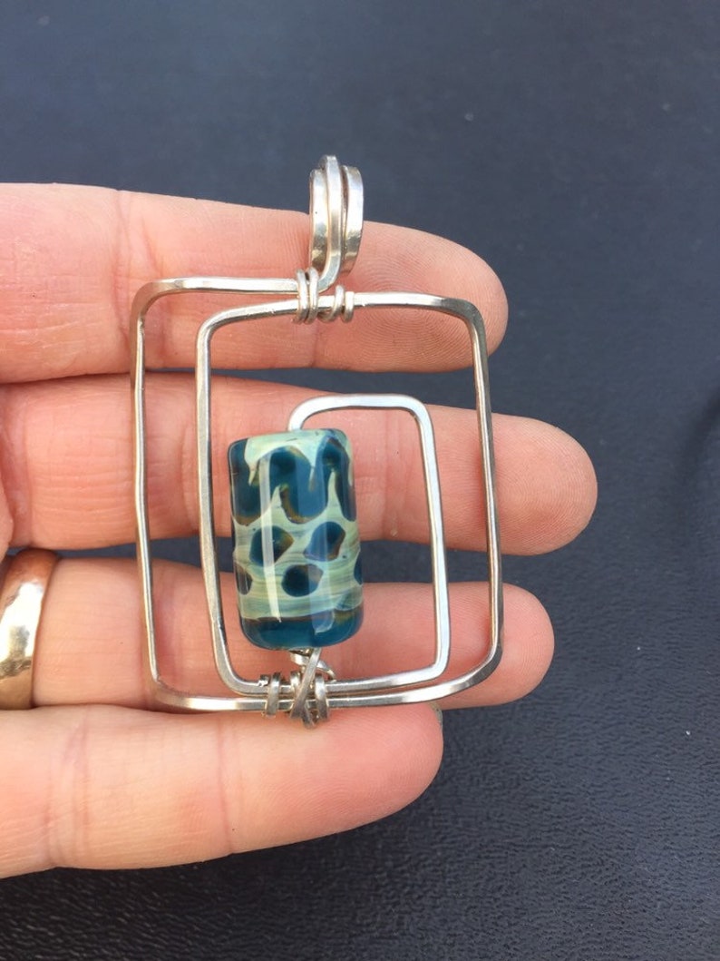 Sterling silver and glass square pendant image 3