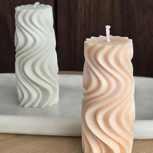 Ribbed Wavy Pillar Candles | Handmade Decorative Candle | Swirl Pillar Candle | Aesthetic Home Decor |  Minimalist Candle