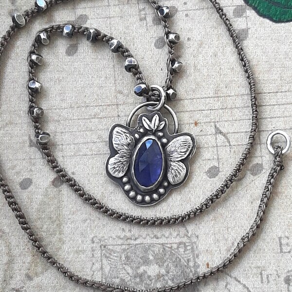 ON SALE Silver Butterfly Necklace - Flutter - Gemstone jewelry, Sterling silver jewelry, wings, boho necklace, crochet jewelry