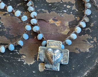 ON SALE! Silver Cross Necklace, Southwestern Cross 925 Jewelry, Gemstone and Sterling Necklace, Boho Jewelry by 3DivasStudio
