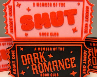 3D Printed Bookclub Ticket Shelf Sitter: Smut / Dark Romance