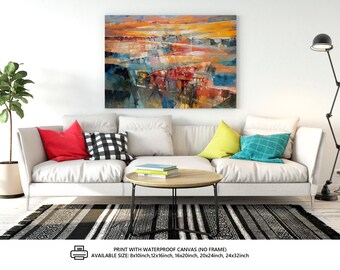Geometric Abstract Canvas Wall Art | Modern Landscape Painting | Gallery Wrap or Scroll | Unique Gift for Home & Office Decor