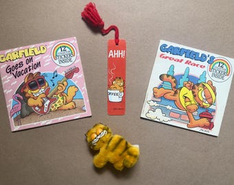 1980s Vintage Garfield Lot Pencil Hugger Mini Books Stickers Bookmark