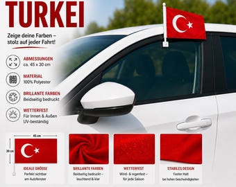 Türkei Fahne Auto einzeln oder 2er Set  | Autofensterfahne | Türkische Flagge | Fanartikel | 45x30 cm | Türkiye Bayrak | Autozubehör