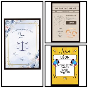 Póster de nacimiento de bebé personalizado
