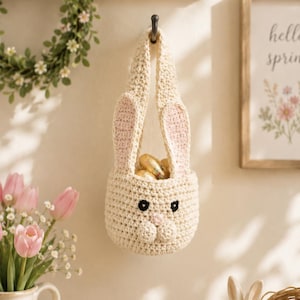 Small Bunny Basket Crochet Pattern – Cute Easter Mini Hanging Basket PDF