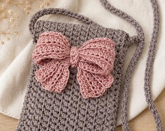 Joli motif de sac de téléphone au crochet avec noeud 3D | Pochette à bandoulière Easy pour débutants PDF