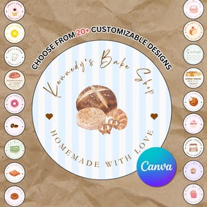 Customizable Sourdough & Baked Goods Circle Sticker Templates | 20 Canva Templates + 5 Pages of Free Images | Printable Cottage Food Labels