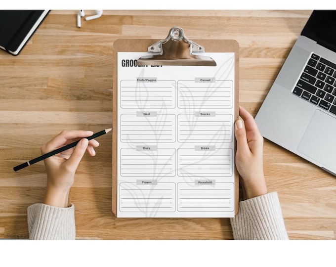 Instantly Printable Grocery List Meal Planner PDF Template