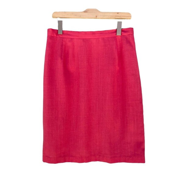 Vintage Pink Retro Linen Pencil Skirt Career Size Medium