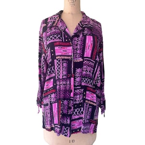 Drapers & Damons Womens Button Front Shirt Pink Tropical Short Sleeve XL