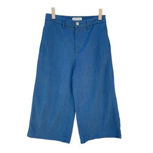 Zara Woman Premium Denim Collection Gaucho Culotte Pants Blue