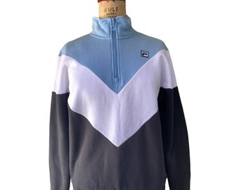 Fila Womens Retro Pullover Sweatshirt Blue Colorblock Chevron M