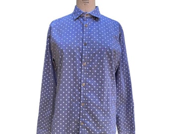 Ted Baker Men's Button Front Shirt Chambray Polka Dot Long Sleeve 3