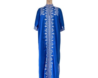 Women's Blue Embroidered Traditional Maxi Dress Size Large