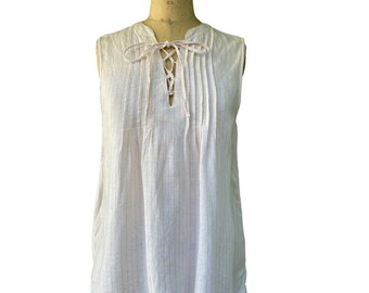 Cynthia Rowley Women's Sleeveless Blouse White Linen Striped Boho Shirt M