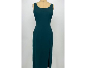 Just Choon Dark Green Scoop Neck Sleeveless Tie Back Midi Vintage Dress Size 9