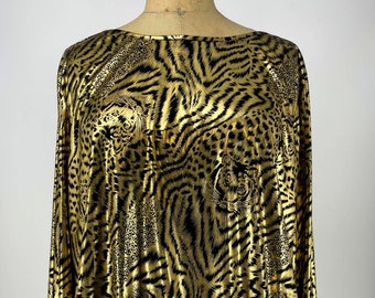 Vintage Judy Bond Black Gold Animal Print Tiger Long Sleeve Sweatshirt Large L