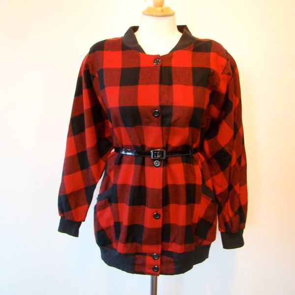 Vintage 80s / Red and Black / Oversized / Lumber Jack / Jacket / Sz Medium