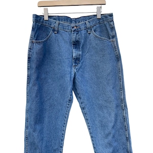 Rustler Men&#39;s Blue Jeans High Rise Straight Leg Denim 90s Hipster 36 x 30