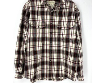 Eddie Bauer Red, Dark Green Plaid Cotton Flannel Shirt Size Large L