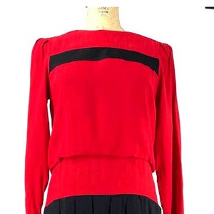 Diane Von Furstenberg Vintage Drop Waist Pleated Dress Red Black Size 8