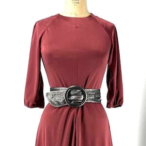 Deep Rose Vintage 70s Modest Midi Dress 3/4 Sleeves Size Small S