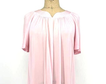 Shadowline Vintage Pink Satin Trim Short Sleeve Nightgown Dress M