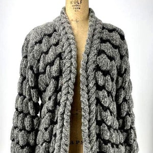 Right Fashion Vintage Grey Black Wool Mohair Blend Knit Cardigan Sweater Large L