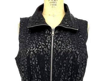 Vintage Y2k Black Cheetah Reversible Full Zip Vest Size L/XL