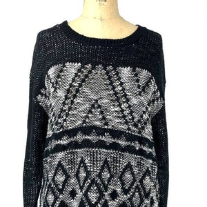 David Kahn Vintage Black Diamond Knit Pullover Sweater Top Size Large L