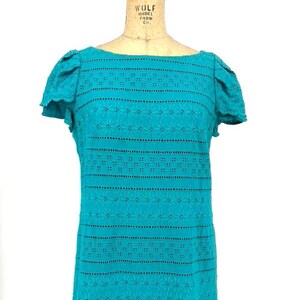 Ann Klein Turquoise Eyelet Short Sleeve Sheath Dress Size 14