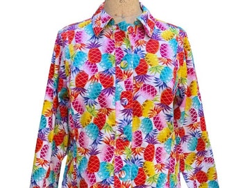 ATTYRE Petite Multi Color Pineapple Shirt Jacket Size Large