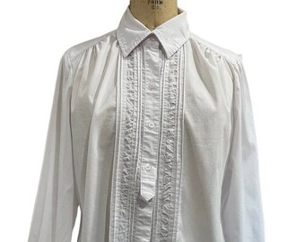 Zac & Rachel Women's Tuxedo Button Front Shirt White Long Sleeve L