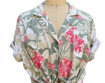 Vintage Erika Hawaiian Button Front Aloha Tropical Shirt Size Large