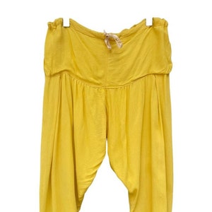 Vintage Womens Casual Harem Jogger Pants Yellow Tie Waist Baggy Fit