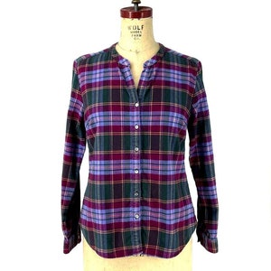 LL Bean Purple Green Pink Plaid Button Front Long Sleeve Shirt Small S