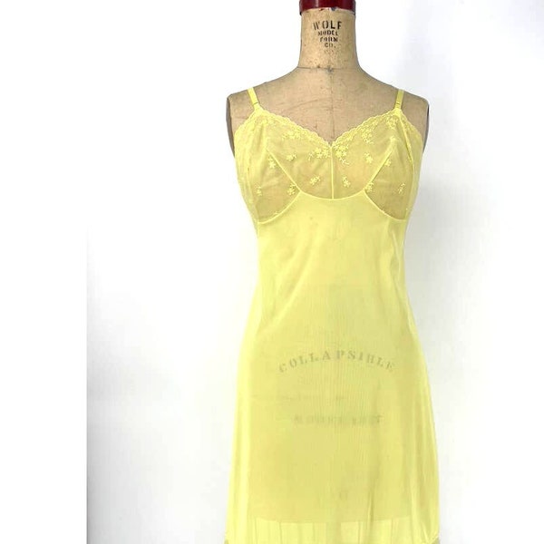 Abito sottoveste ricamato giallo canarino vintage Vanity Fair anni '60 taglia 34