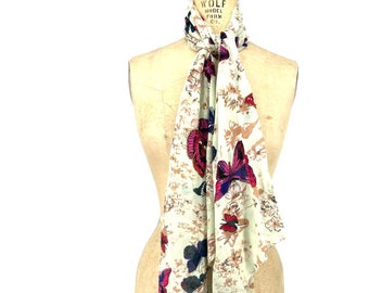 Vintage Y2K Multiway Butterfly Print Sequin Wrap Scarf Neutral OS