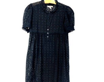 Joie Black Eyelet Lace A-Line Dress Short Sleeve Size Medium