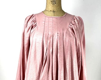 Madeleine Simon Pink High Neck Pleated Long Sleeve Tent Dress X-Small XS