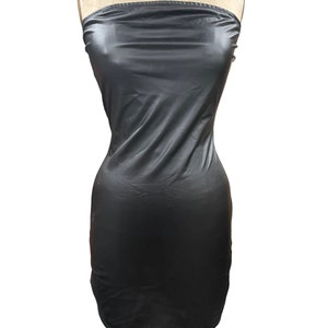 Vestido de festa feminino Spirit, preto, mini, sem alças, tubo, top, bodycon, couro PU, M
