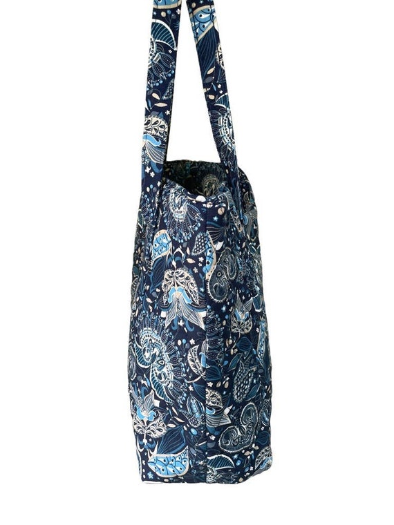 Mary Maxim Blue Paisley Cotton Shoulder Bag Quilted Tote