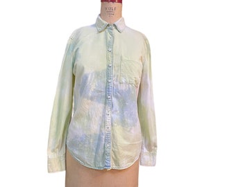 Chemise Aeropostale boutonnée sur le devant pour femmes, col en chambray, manches longues, délavage pierre M