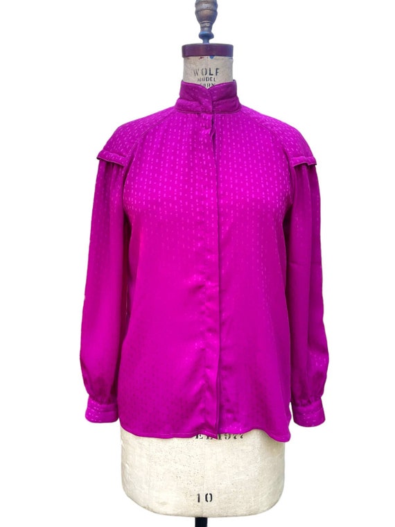 Primacy Womens Button Up Shirt Fuchsia Pink Printe