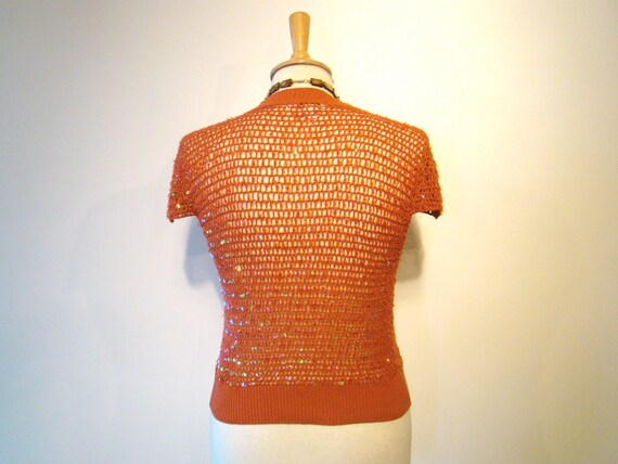 Vintage Y2K Rust Silk & Sequin Knit Caplet - image 4