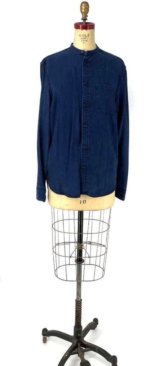 H and M Navy Blue Chambray Lyocell Button Down Long Sleeve Shirt Small S Etsy Canada